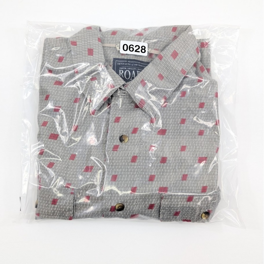 Roark Revival Button Up Shirt Mens Large Gray Red Square Pattern Casual - Picture 9 of 9